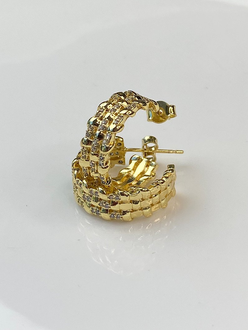 Brinco de Argola Entrelaçado Cravejado Dourada