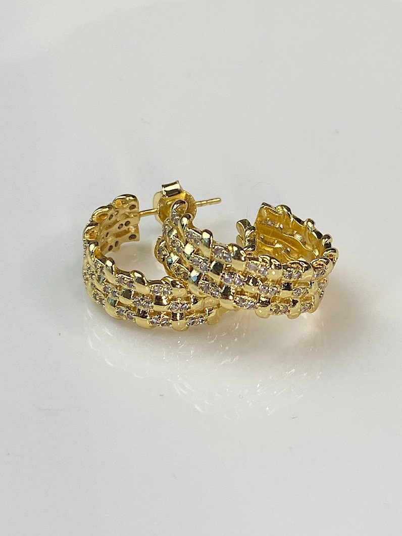 Brinco de Argola Entrelaçado Cravejado Dourada