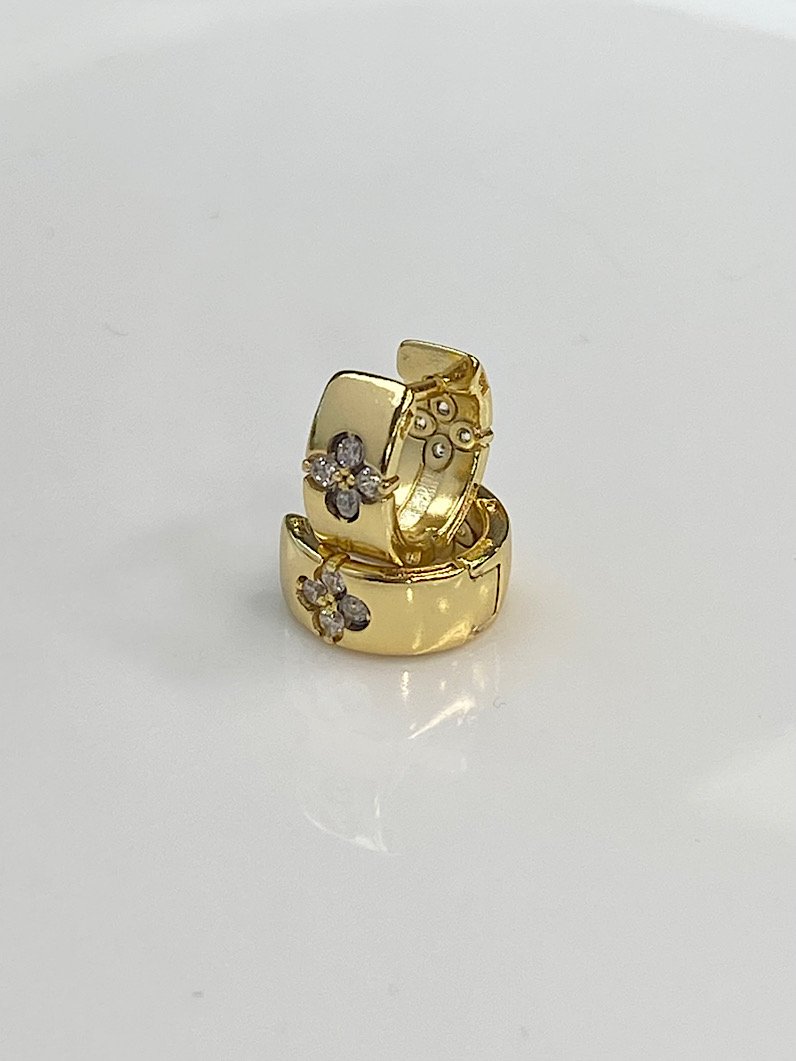 Brinco de Argola trevo cravejado Dourada