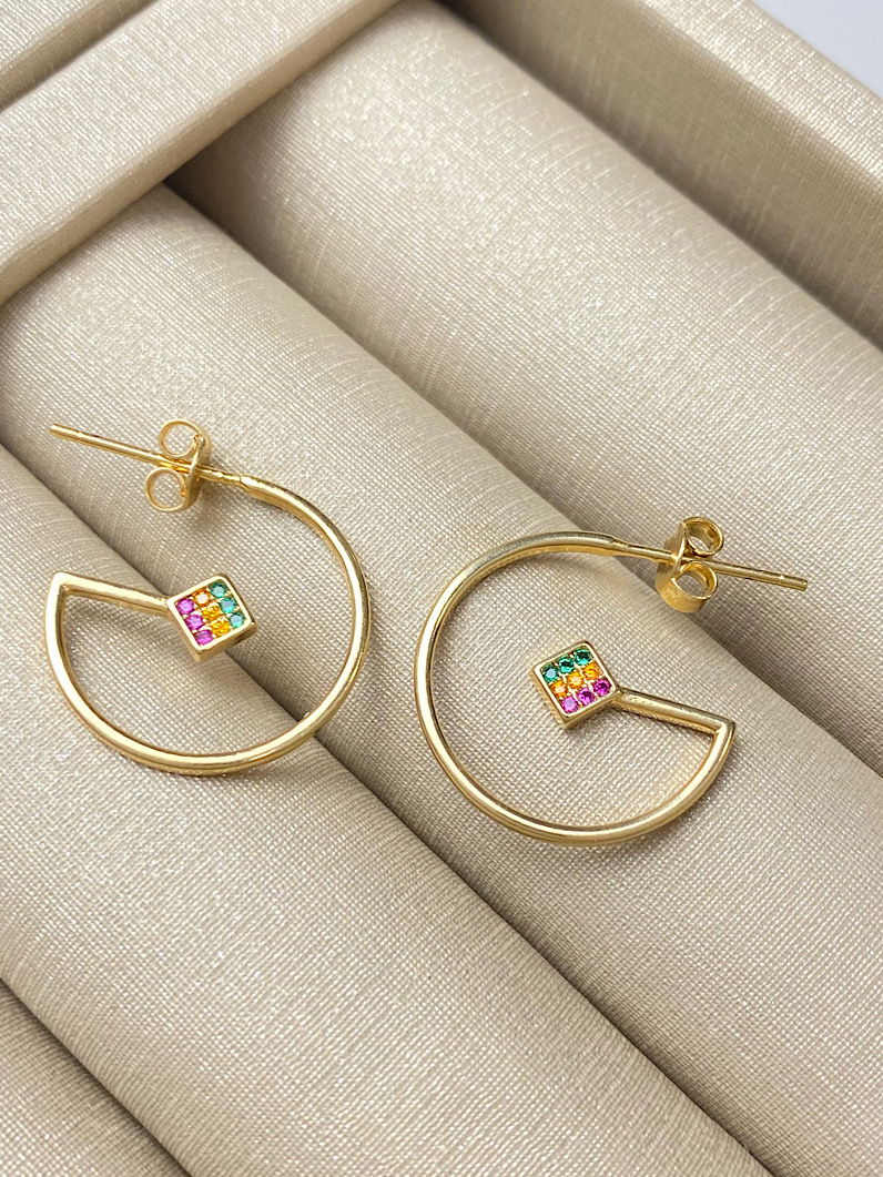 Brinco Folheado Argola Colorida Dourada