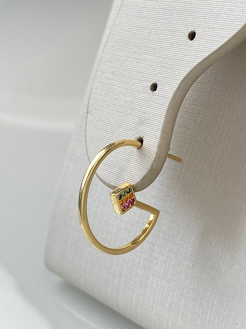 Brinco Folheado Argola Colorida Dourada