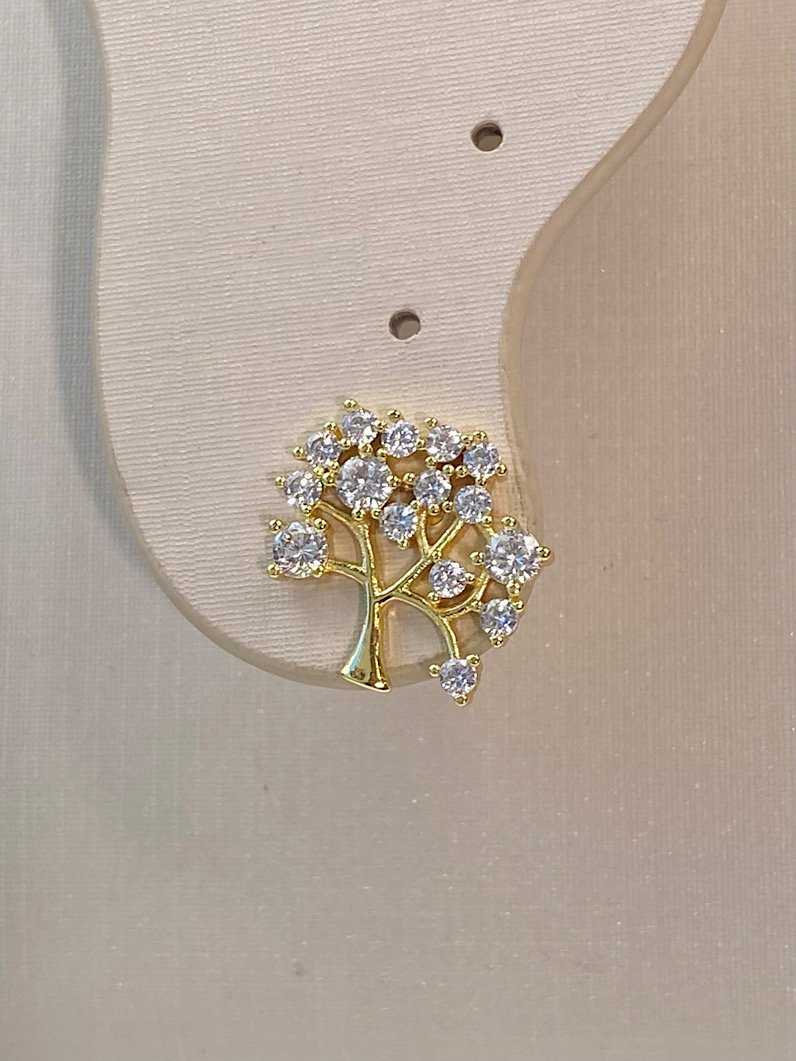 Brinco Folheado Árvore da Vida Cravejado Dourado