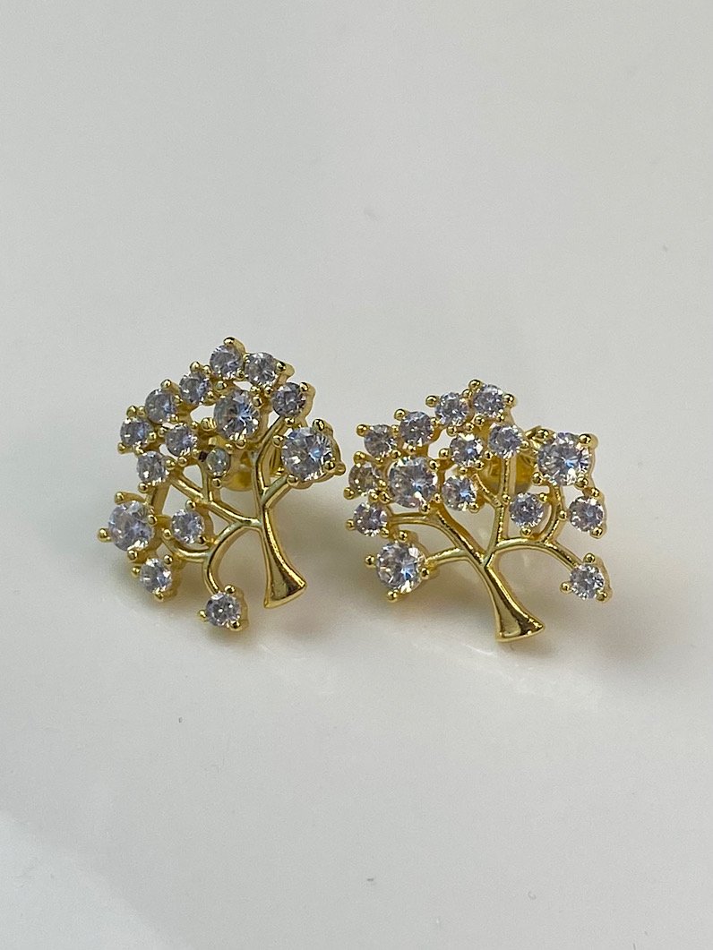Brinco Folheado Árvore da Vida Cravejado Dourado