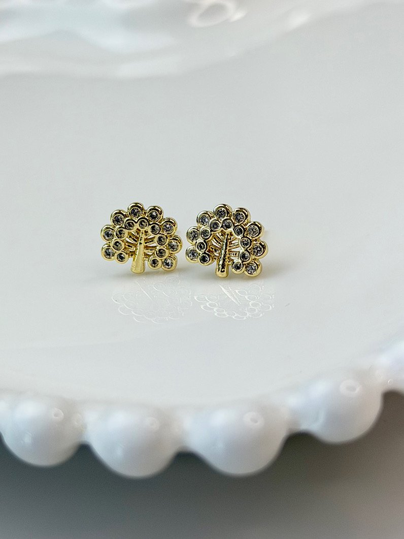 Brinco Folheado Árvore da Vida Cravejado Dourado