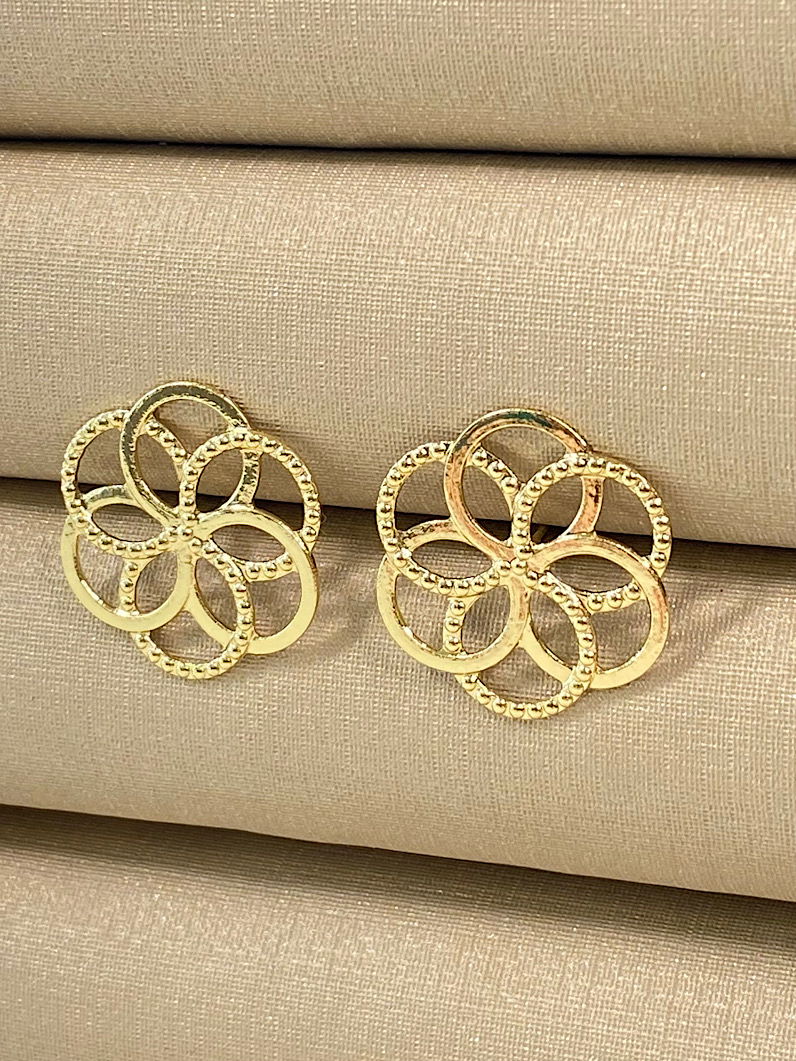 Brinco Folheado de Flor Geométrico Dourado