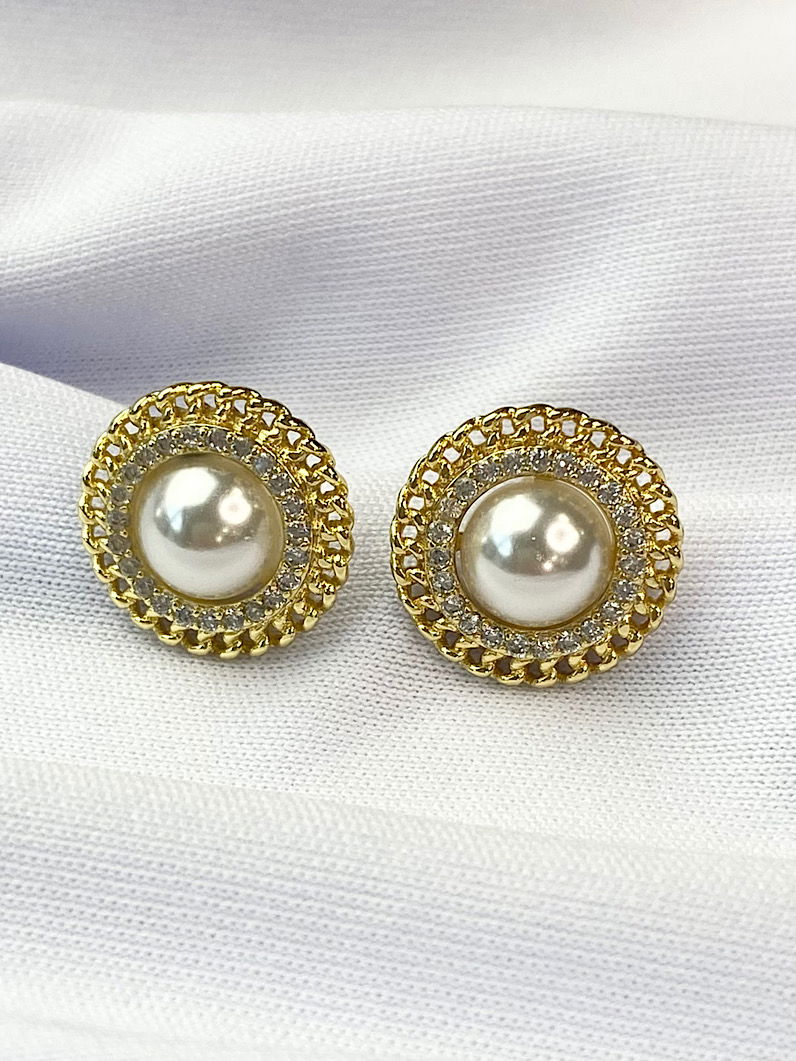 Brinco Folheado Pérola Cravejado Dourado