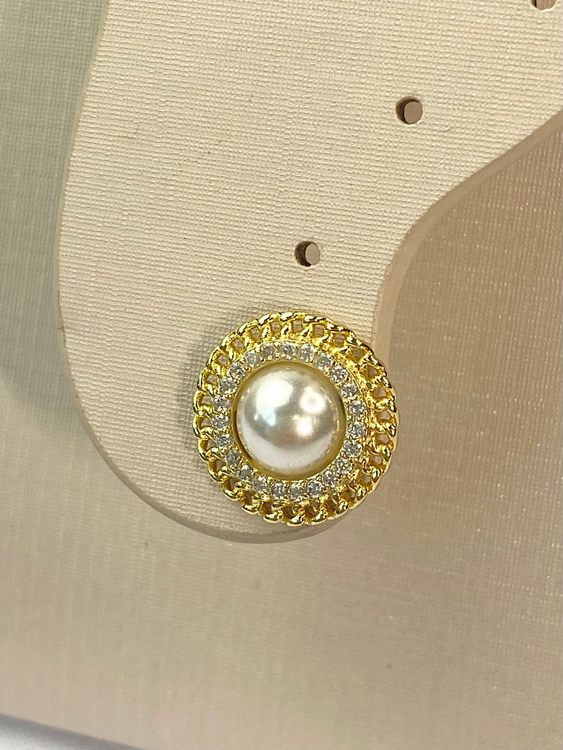 Brinco Folheado Pérola Cravejado Dourado