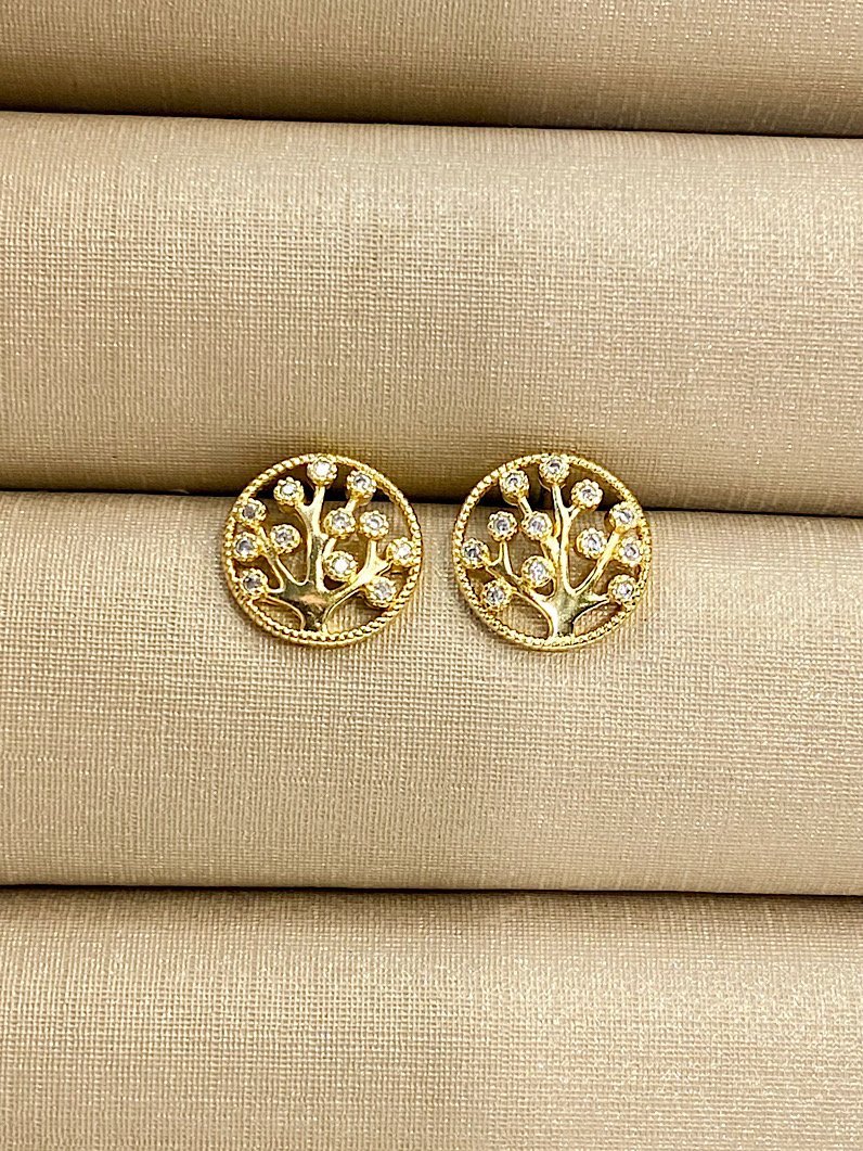 Brinco Folheado Redondo Árvore da Vida Dourado