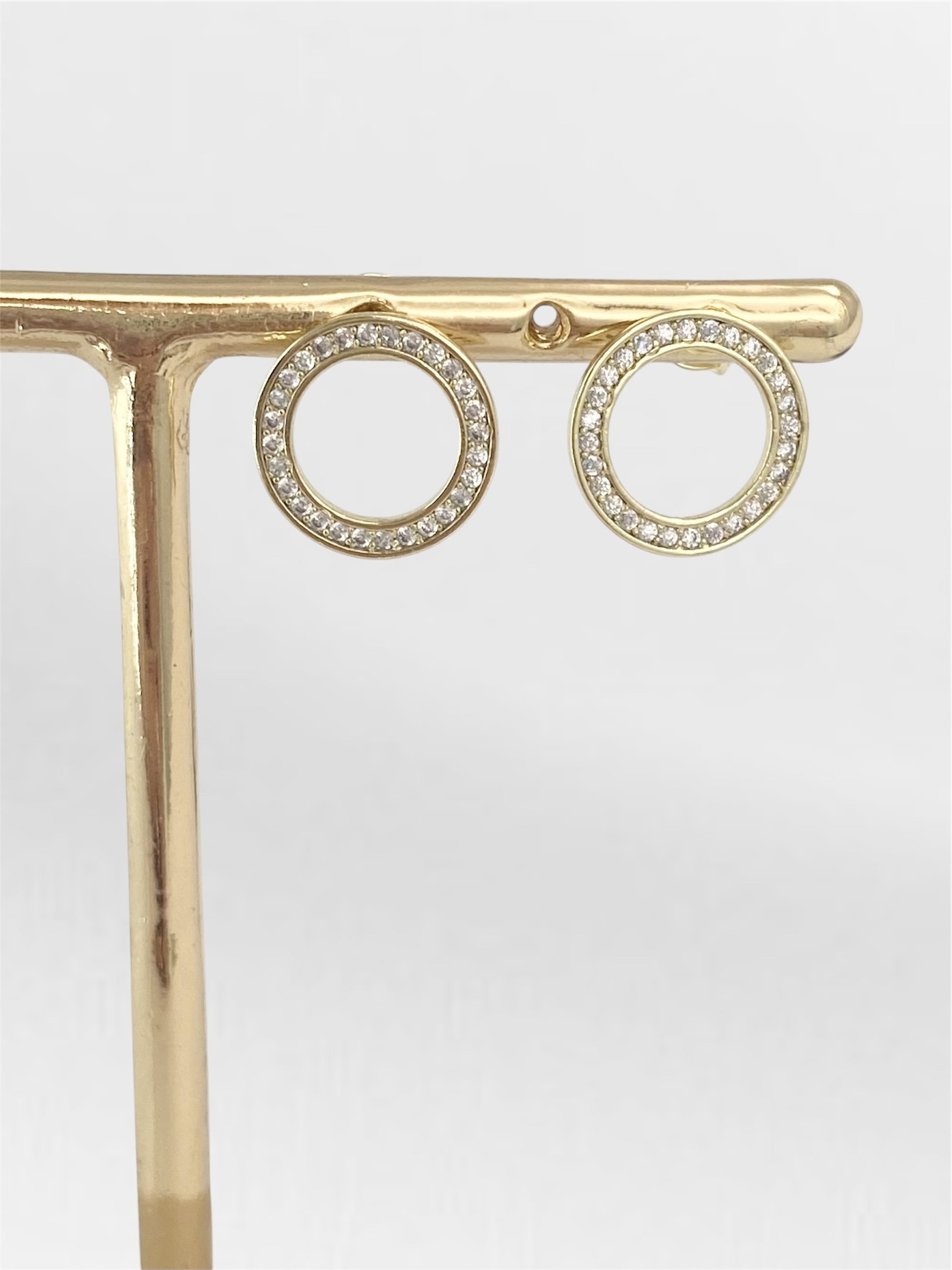 Brinco Folheado Redondo Cravejado Dourado