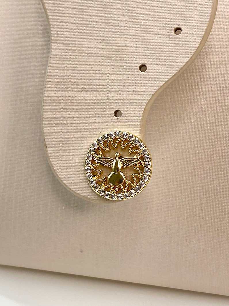 Brinco Folheado Redondo Espiríto Santo Cravejado