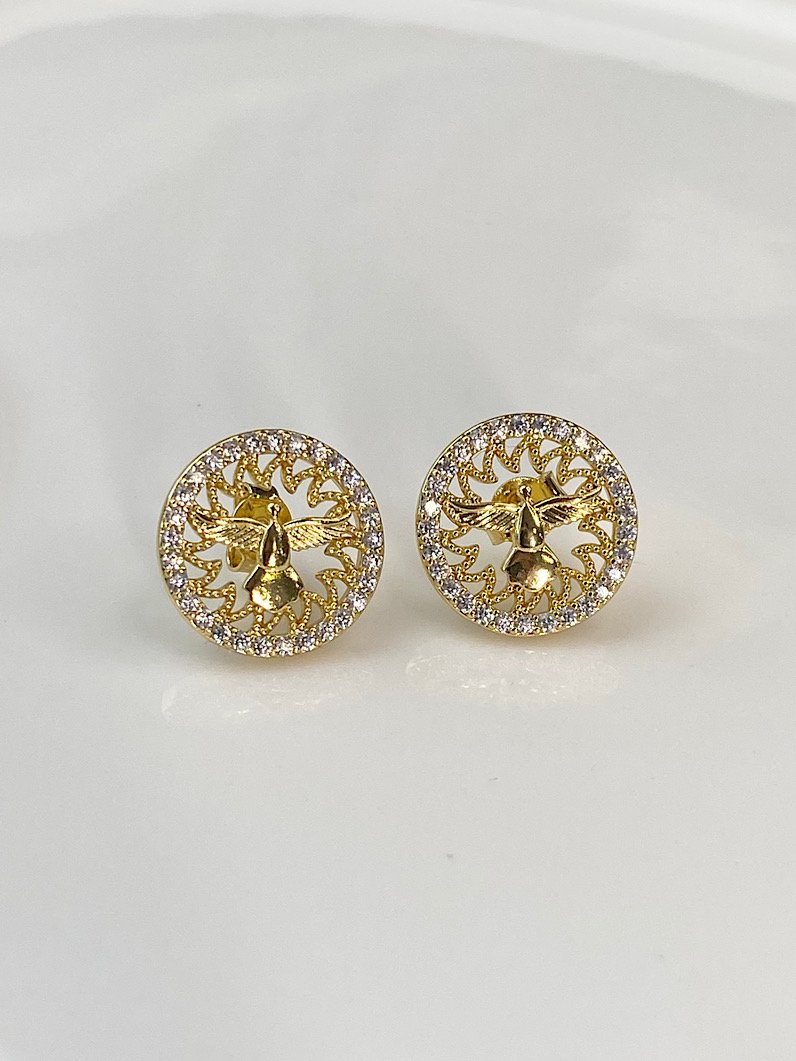 Brinco Folheado Redondo Espiríto Santo Cravejado