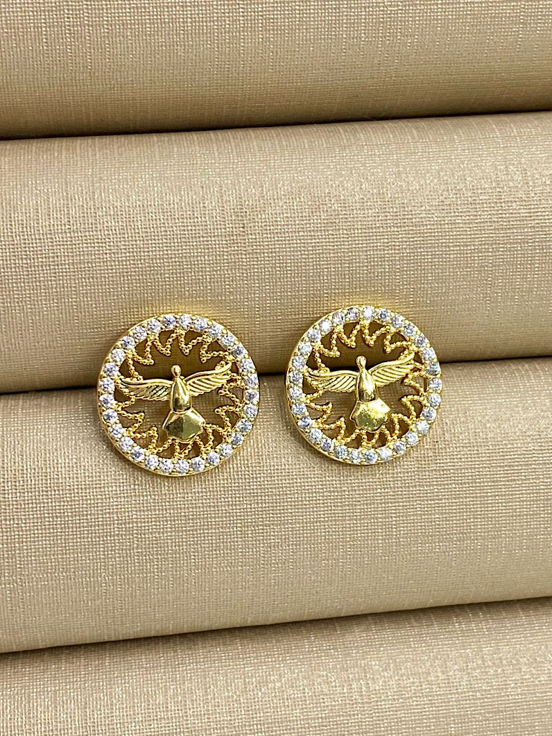 Brinco Folheado Redondo Espiríto Santo Cravejado