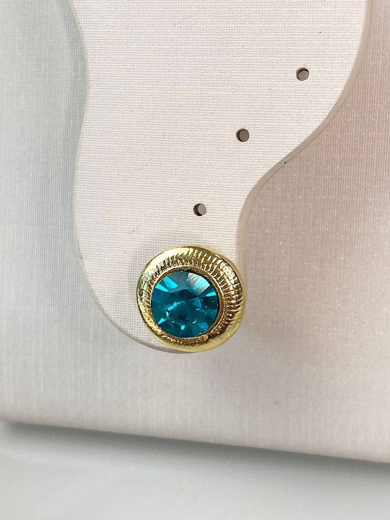 Brinco redondo com strass turquesa dourado