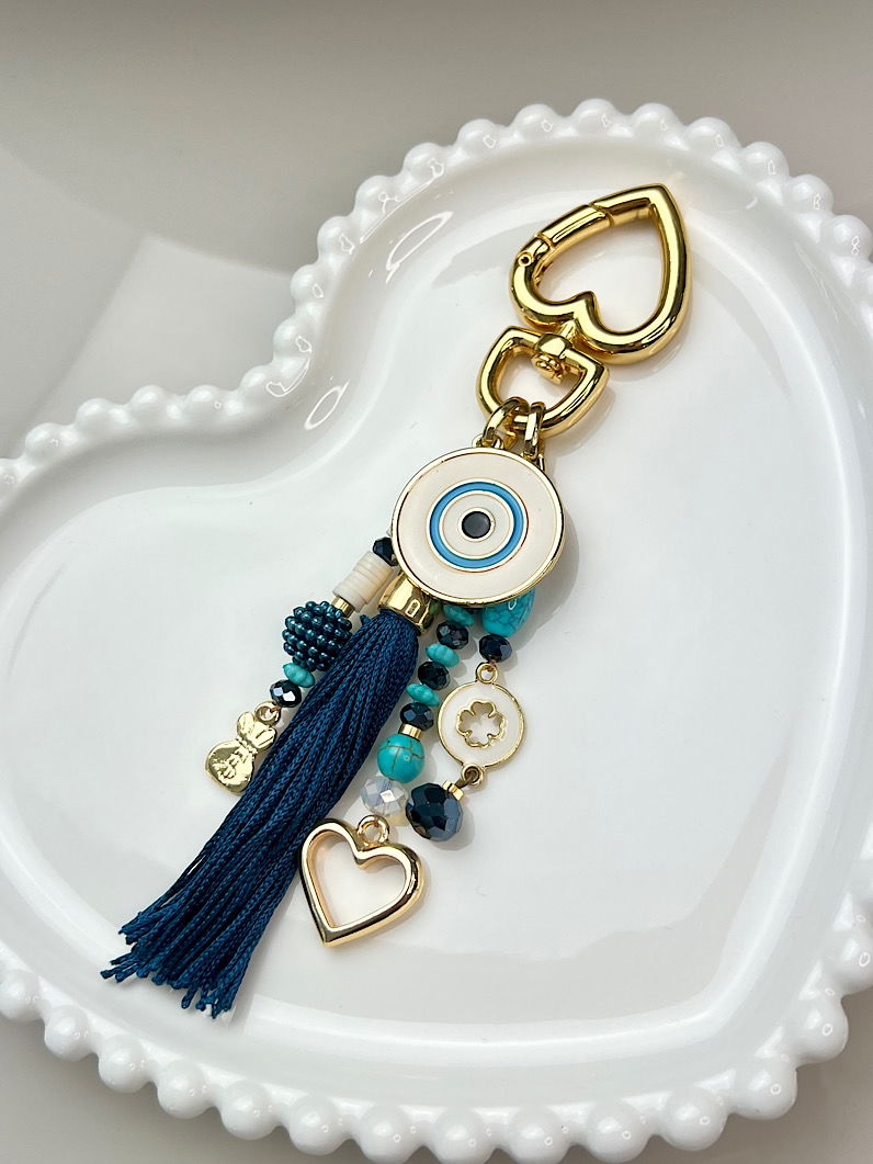 Chaveiro Branco do Olho Grego Dourado