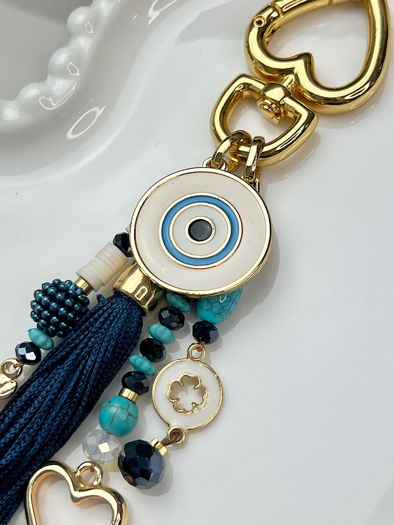 Chaveiro Branco do Olho Grego Dourado