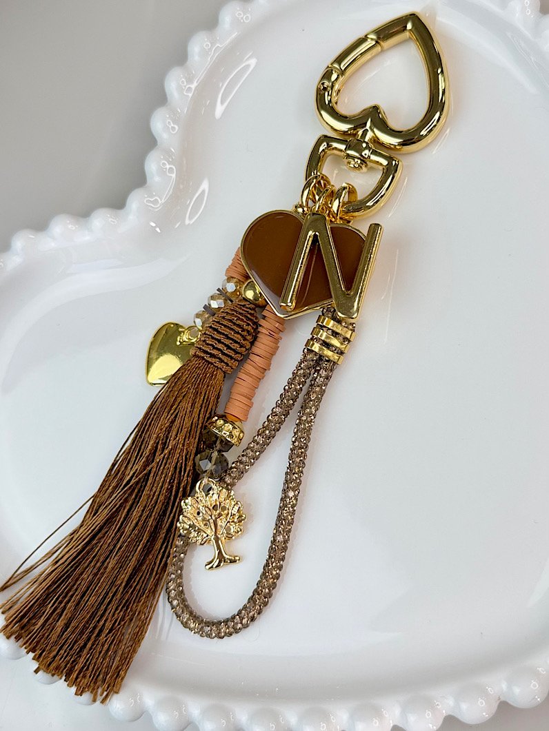 Chaveiro Marrom Letra Inicial Personalizado Dourado