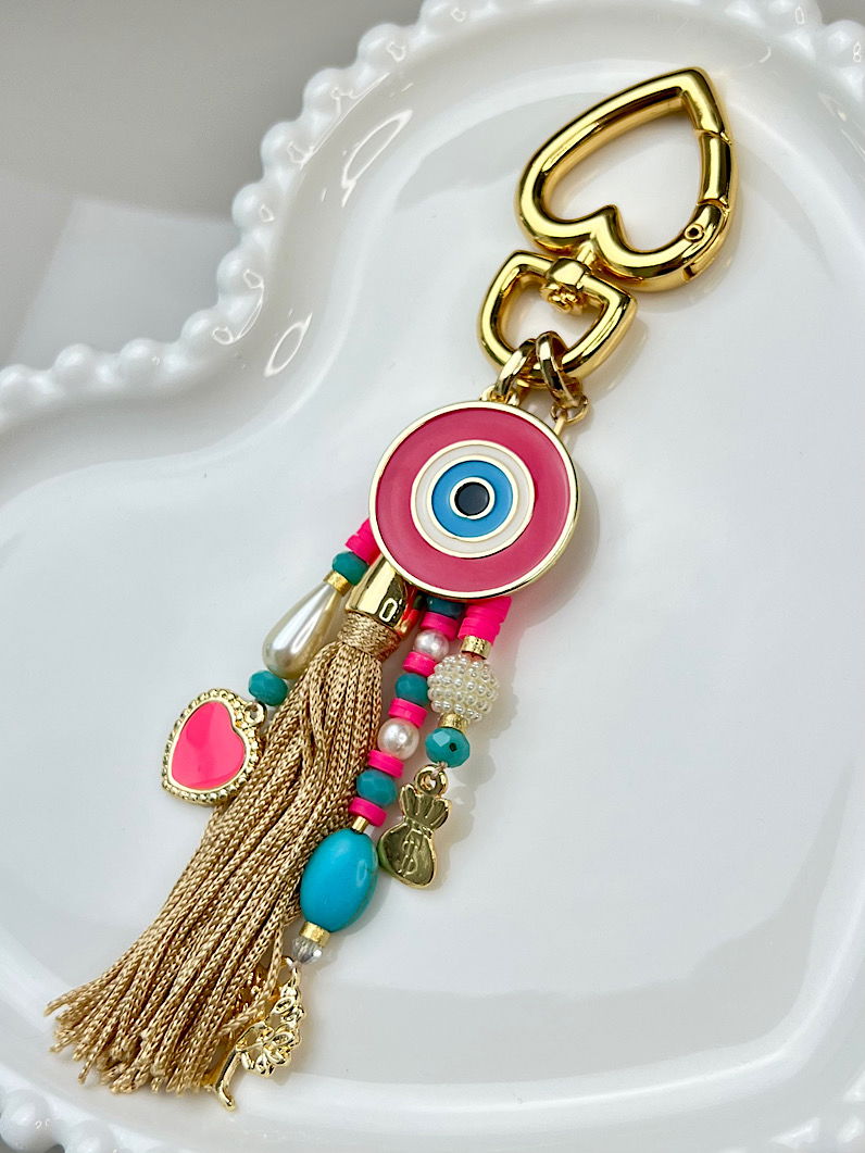 Chaveiro Pink do Olho Grego Dourado