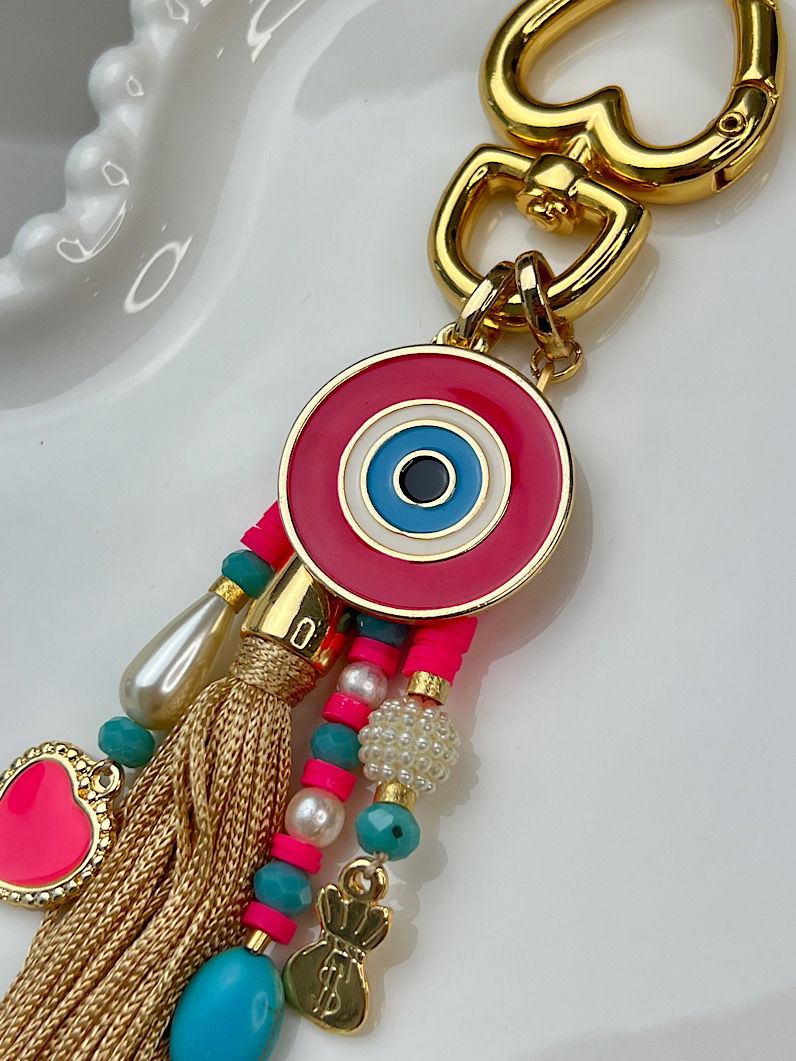 Chaveiro Pink do Olho Grego Dourado