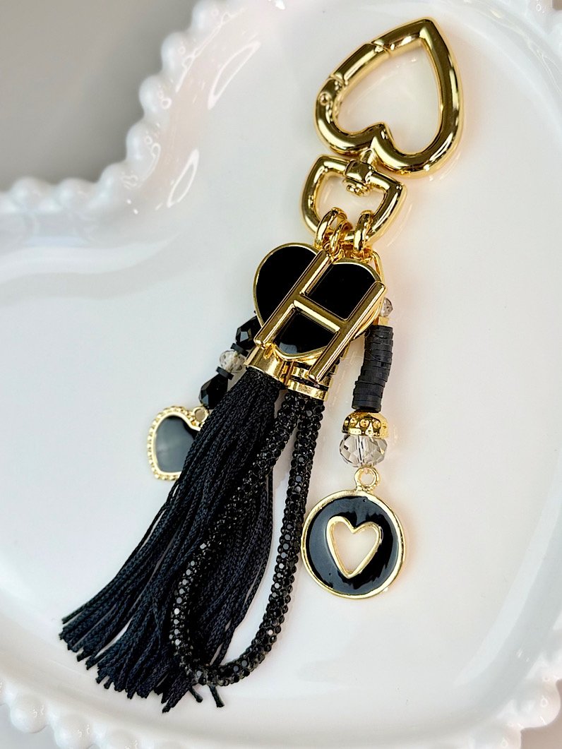 Chaveiro Preto Letra Inicial Personalizado Dourado