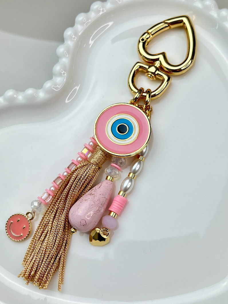 Chaveiro Rosa do Olho Grego Dourado