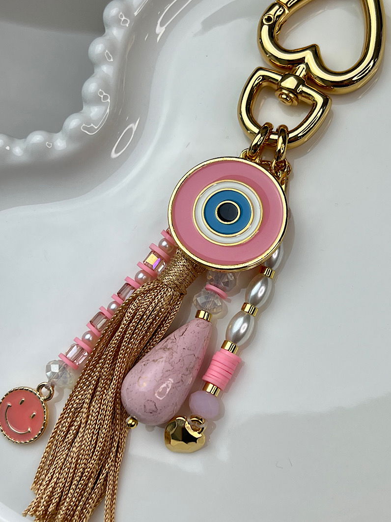 Chaveiro Rosa do Olho Grego Dourado