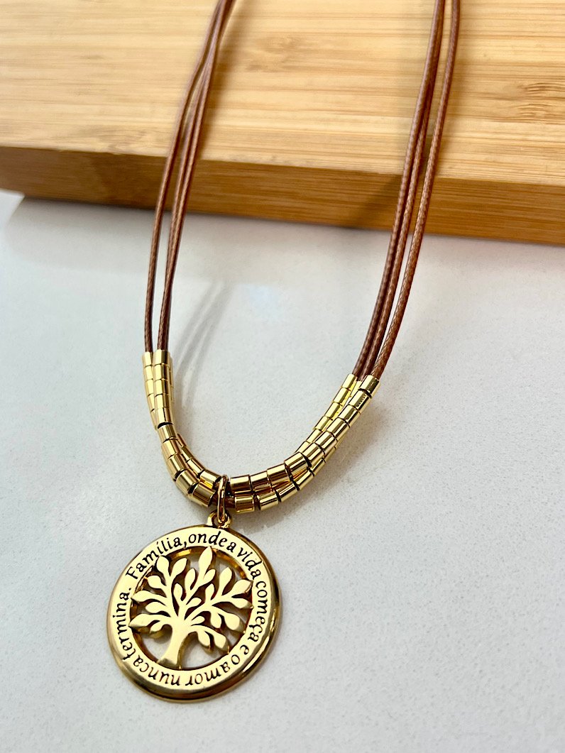 Colar 3 Voltas Sofia Árvore da Vida Dourado