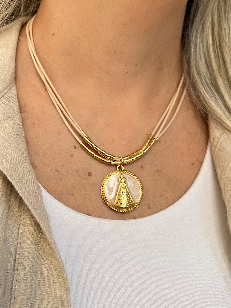 Colar 3 Voltas Sofia Nossa Senhora Dourado - Dourado