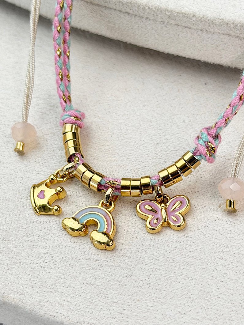 Colar Ajustável Ari Infantil Rosa de Pingentes