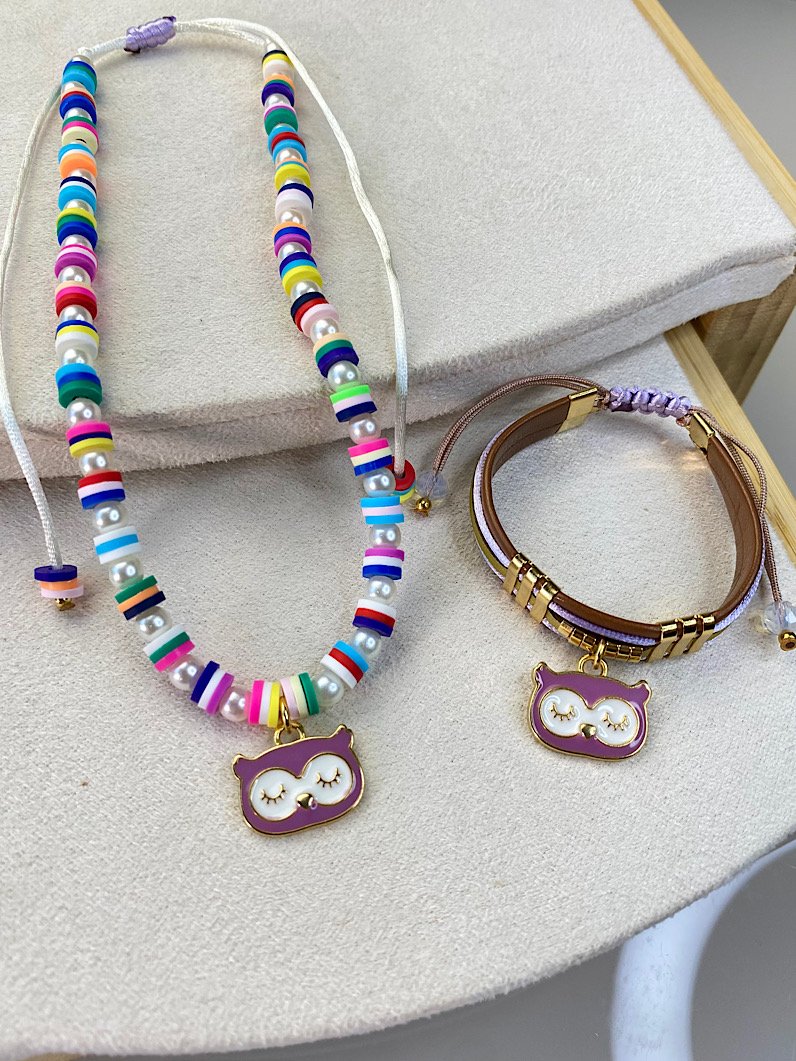 Colar Ajustável Infantil Lili de coruja lilás