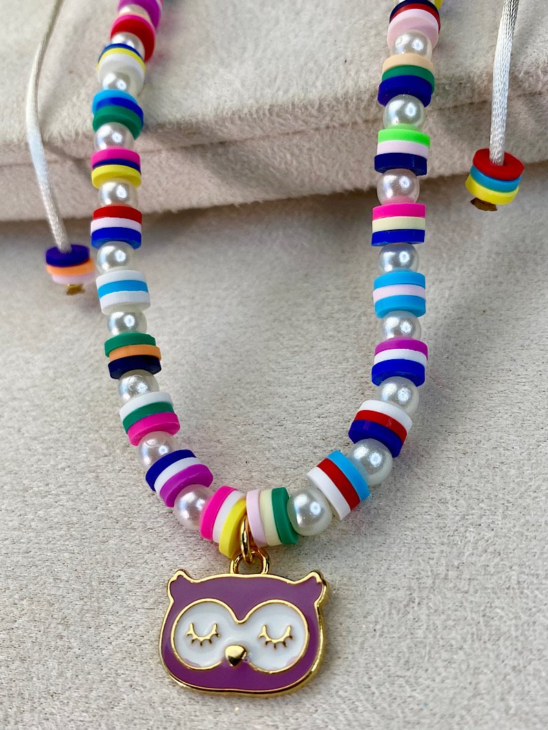 Colar Ajustável Infantil Lili de coruja lilás