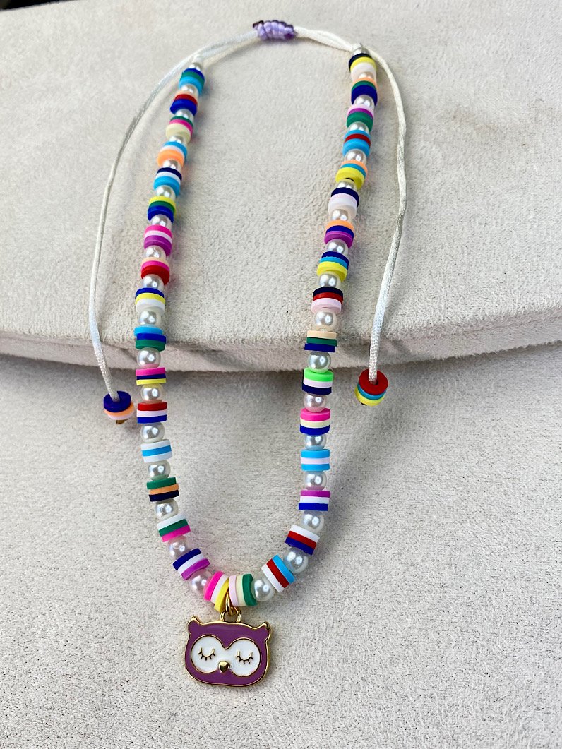 Colar Ajustável Infantil Lili de coruja lilás