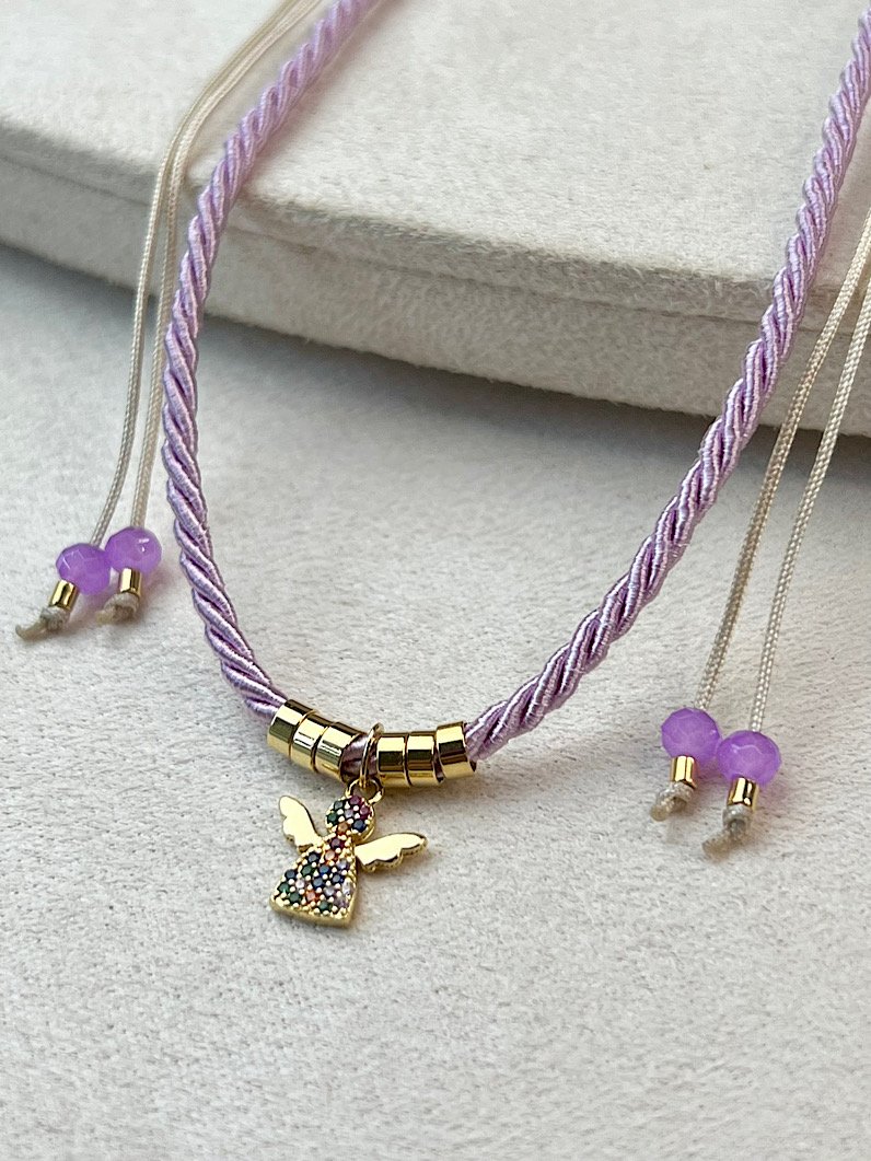 Colar Ajustável Teen Lilás de Anjo Micro Cravejado