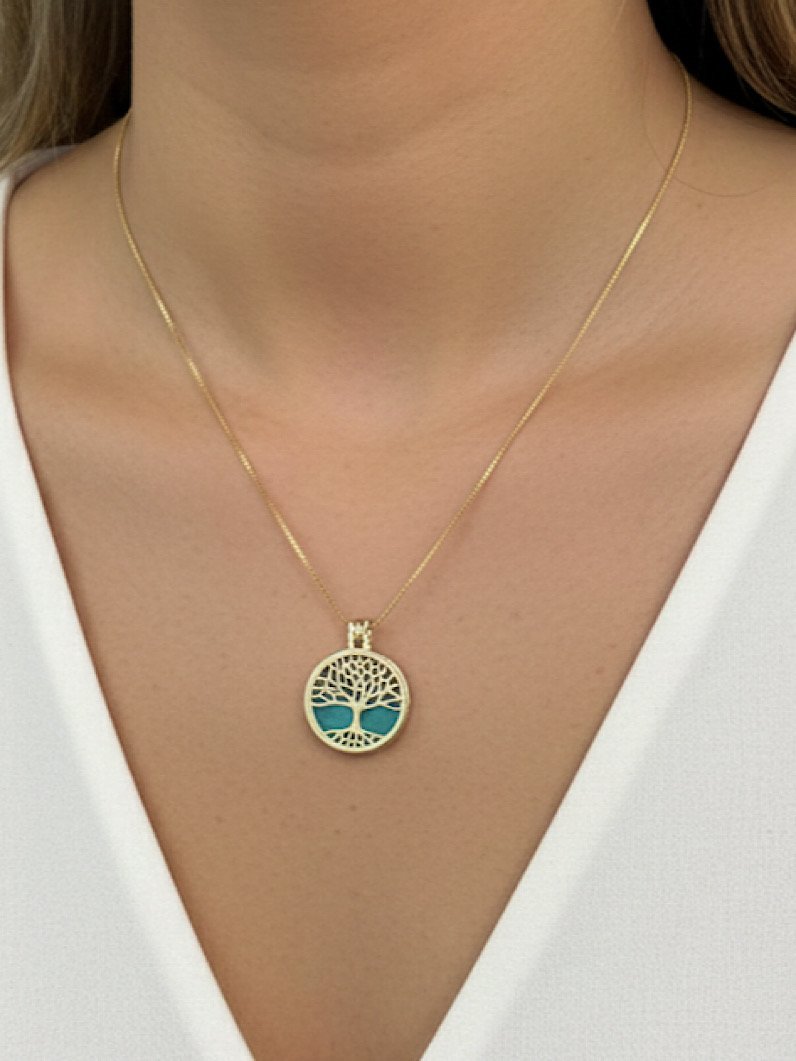 Colar Árvore Da Vida Relicário Com 7 Pedras Naturais