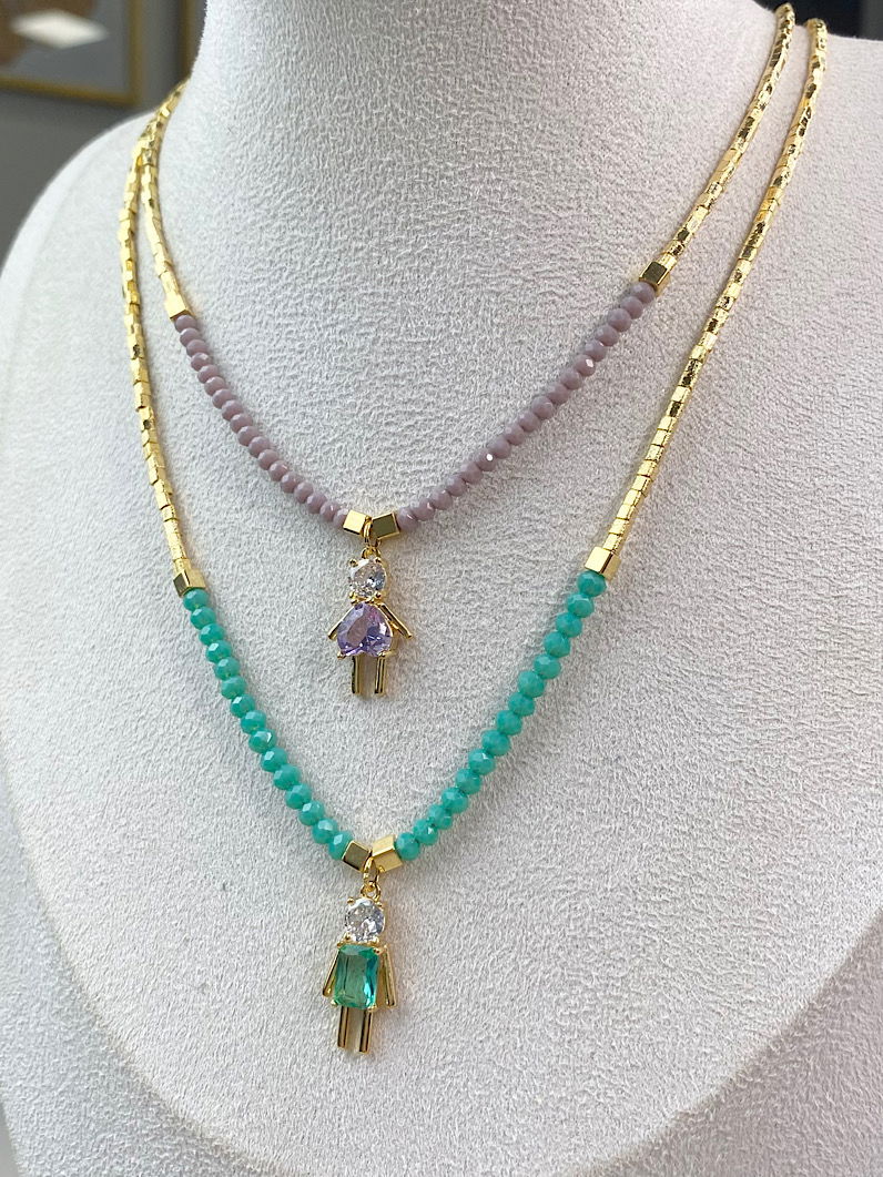 Colar Canutilhos e Cristais Pingente Filhos