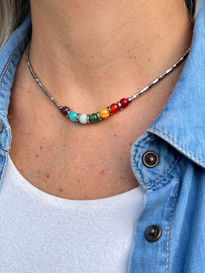 Colar Choker Canutilhos 7 Chakras - Prata