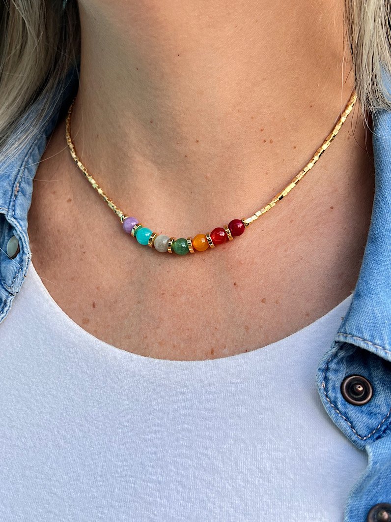 Colar Choker Canutilhos 7 Chakras - Dourado