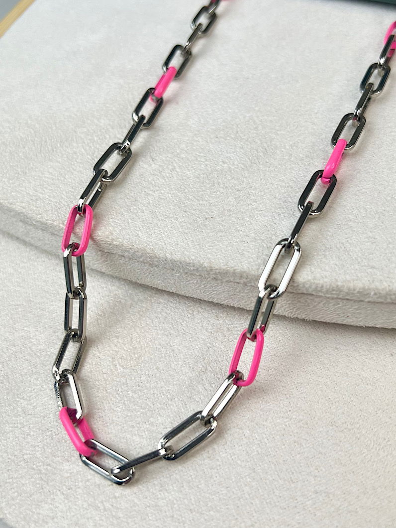 Colar Choker Corrente de Elos Rosa