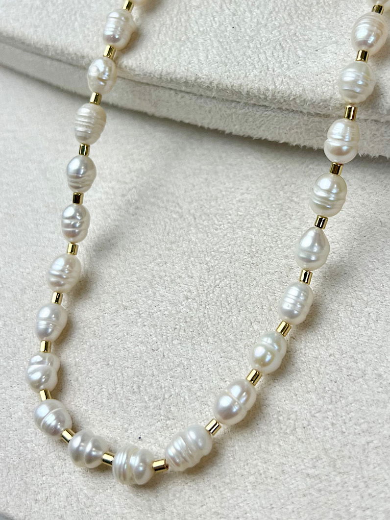 Colar Choker Diana Pérola de Água Doce Dourado