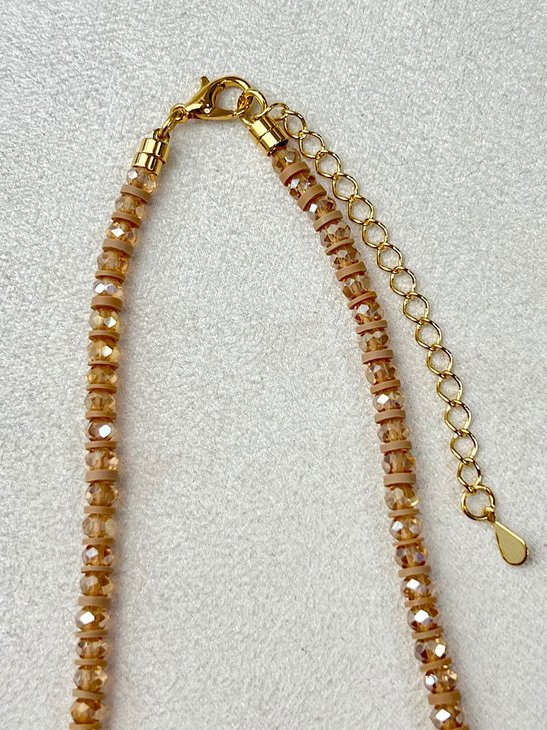 Colar Choker Jade Amazonita e Laranja Dourada