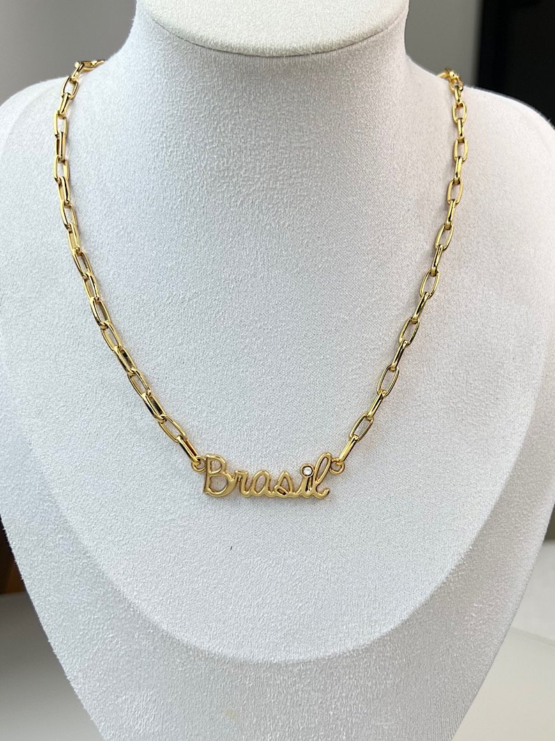 Colar de Corrente Escrita Brasil Dourado