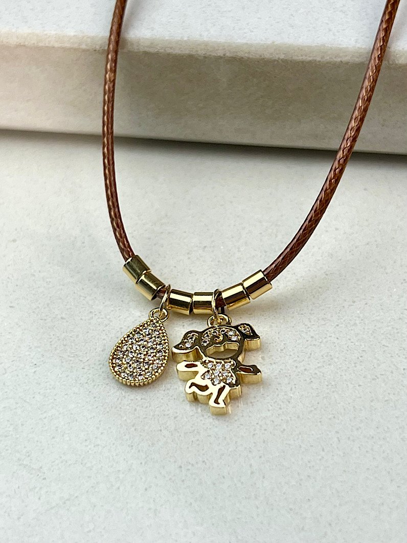 Colar de Couro Pingentes Filhos Personalizado