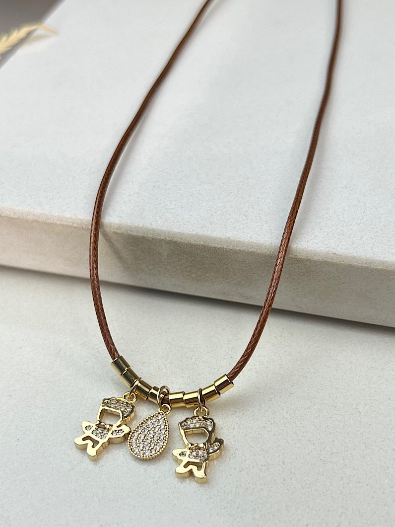 Colar de Couro Pingentes Filhos Personalizado