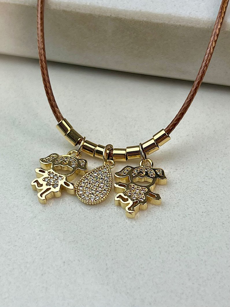 Colar de Couro Pingentes Filhos Personalizado