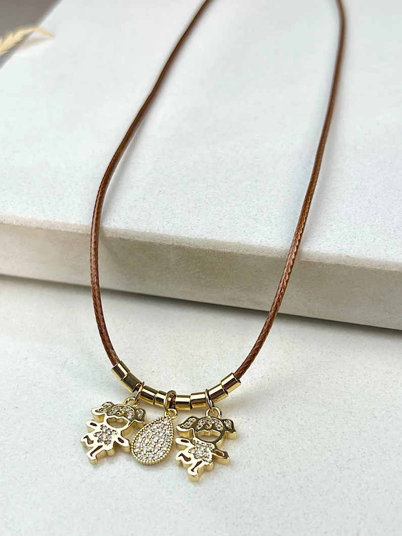 Colar de Couro Pingentes Filhos Personalizado