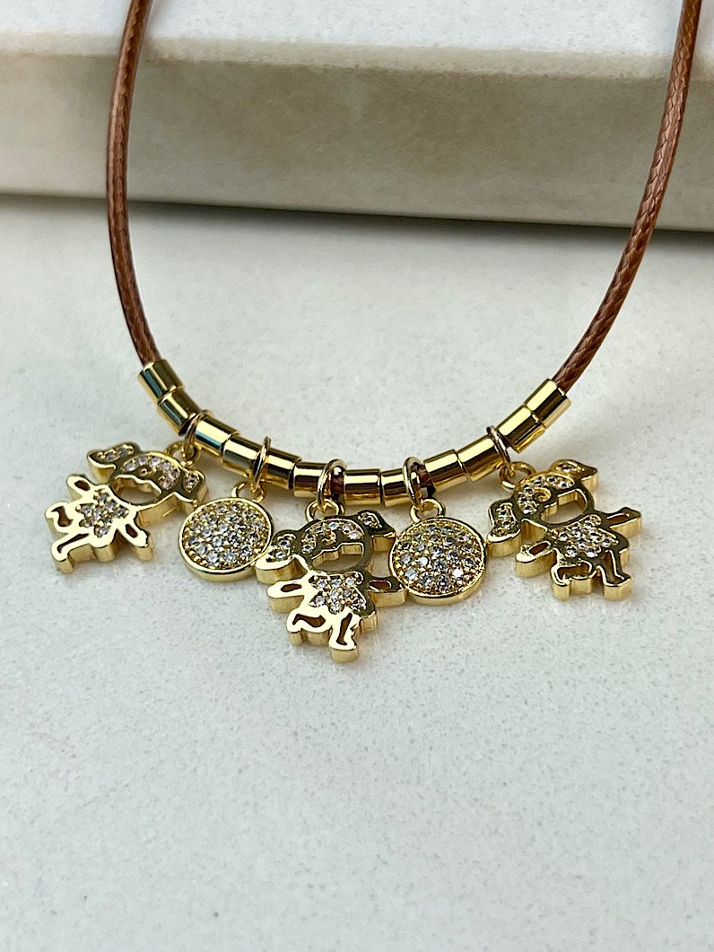 Colar de Couro Pingentes Filhos Personalizado