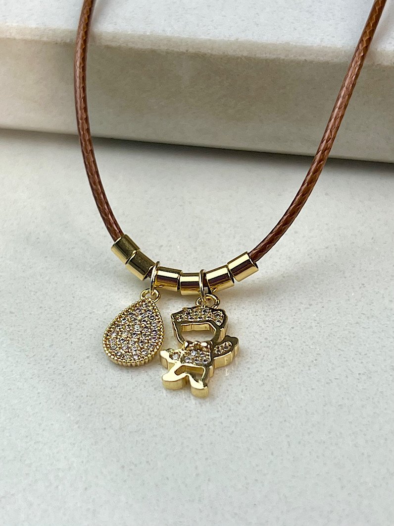 Colar de Couro Pingentes Filhos Personalizado