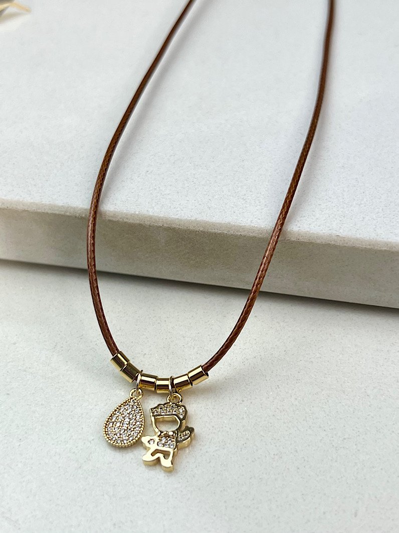 Colar de Couro Pingentes Filhos Personalizado