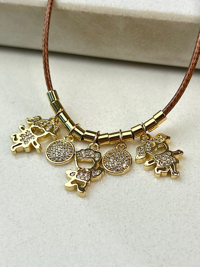 Colar de Couro Pingentes Filhos Personalizado