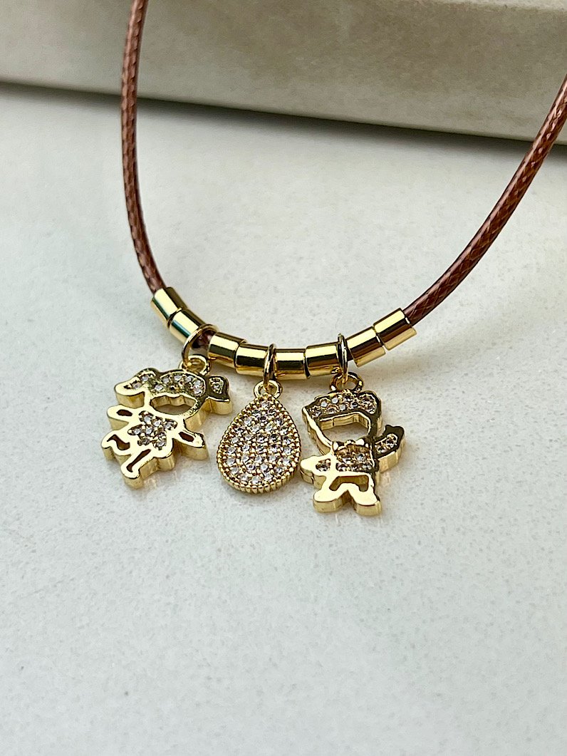 Colar de Couro Pingentes Filhos Personalizado