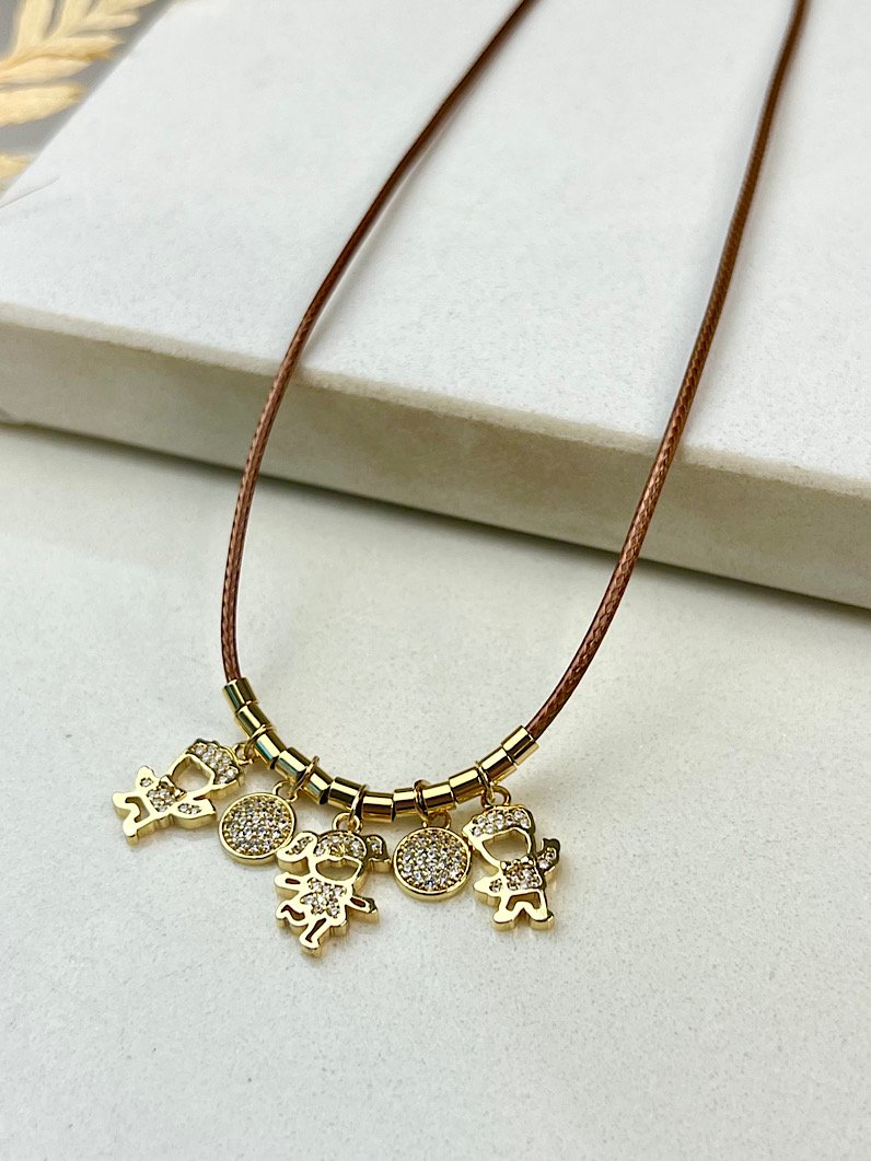 Colar de Couro Pingentes Filhos Personalizado